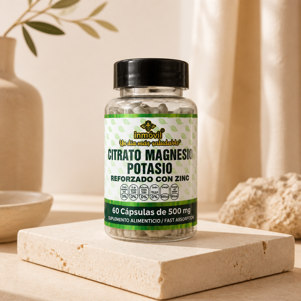 Citrato de Magnesio + Potasio con Zinc – 60 Cápsulas de 500 mg