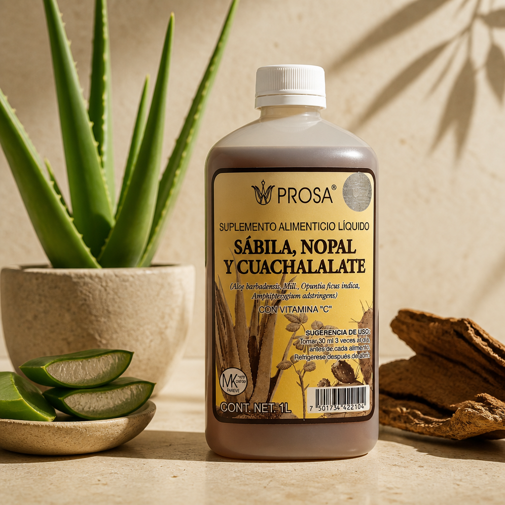 Suplemento Líquido de Sábila, Nopal y Cuachalalate con Vitamina C – 1 L