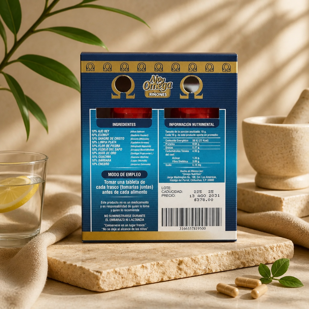 Ajo y Omega Riñones – Suplemento Alimenticio 60 Cápsulas
