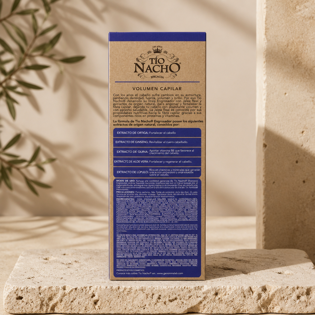 Shampoo Tío Nacho Engrosador con Jalea Real y Extracto de Ortiga – 415 mL