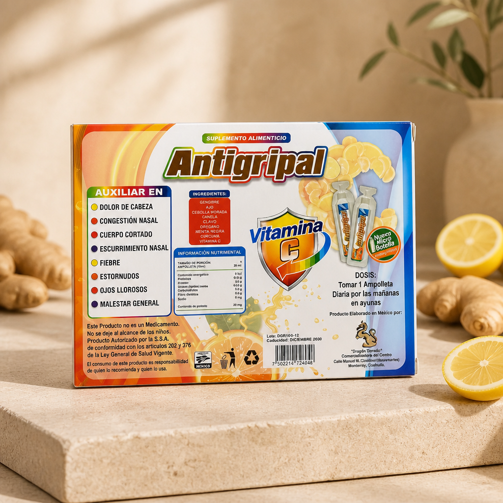 Antigripal con Vitamina C – 15 Ampolletas de 20 mL c/u