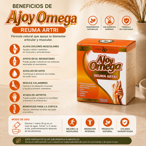Ajoy Omega Reuma Artri | Suplemento Alimenticio para Bienestar Articular y Muscular | 30 Sobre