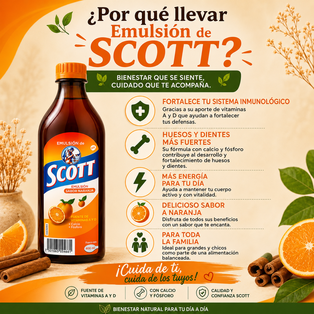 Emulsión Scott Sabor Naranja –  Vitaminas A y D (400mL)