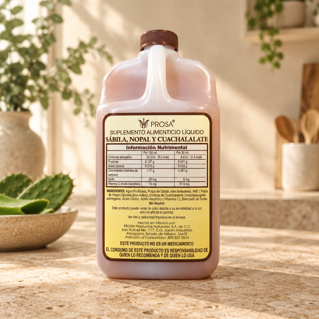Suplemento Líquido de Sábila, Nopal y Cuachalalate con Vitamina C – 1 L